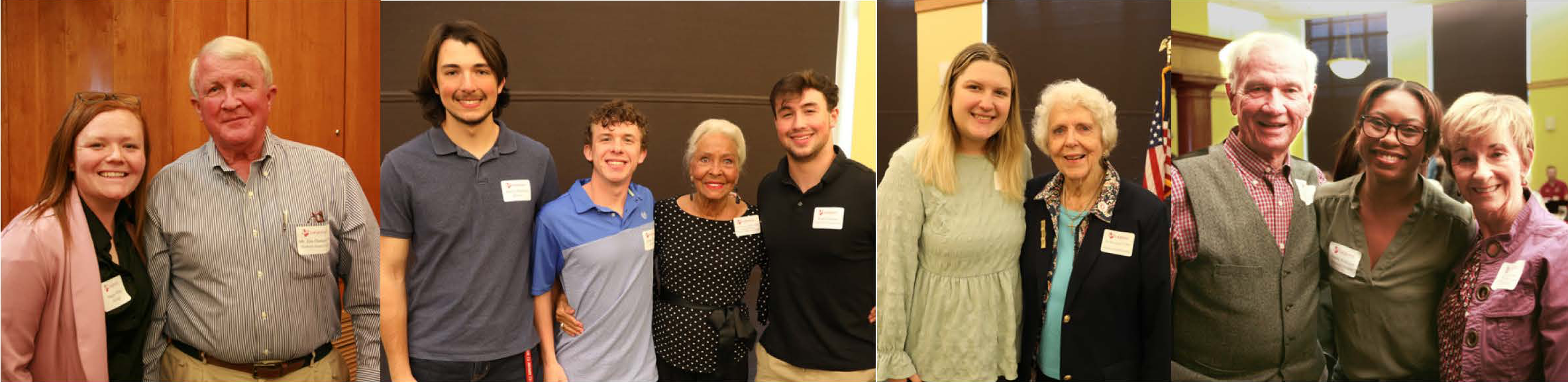 groups of students and donors smiling at the camer