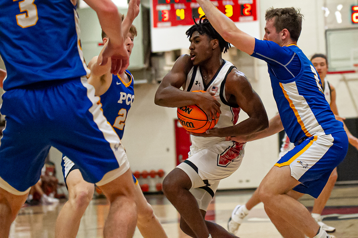 Men playing basketball