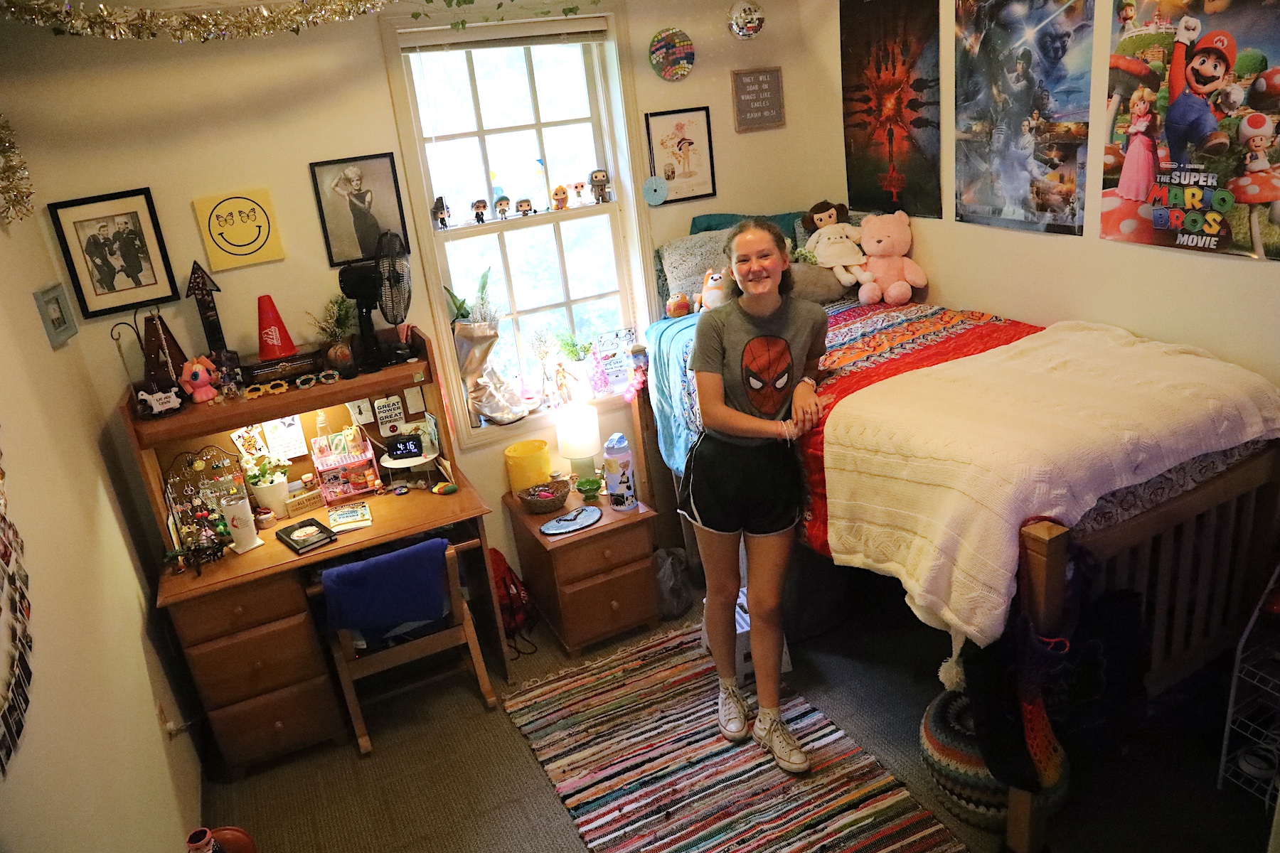 Interior view of bedroom in Candler Hall with student